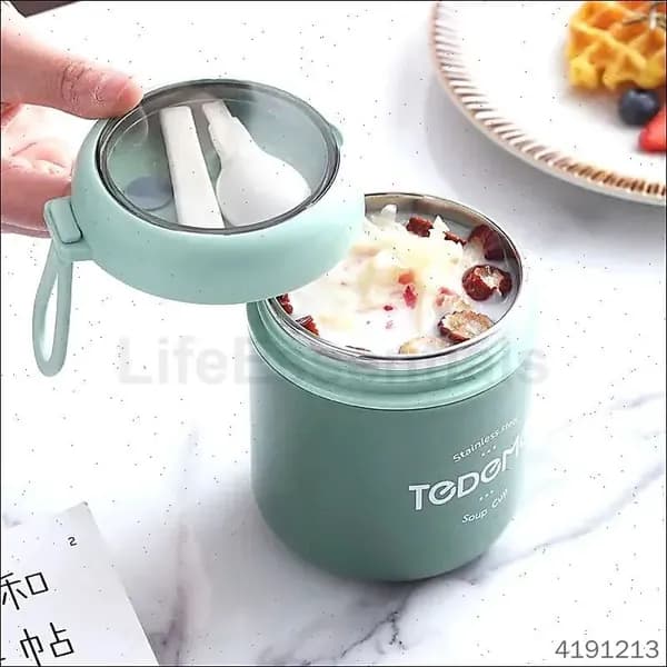 Термос 0.5 л, холод 4 ч, тепло 4 ч, для еды, непроливайка, зеленый