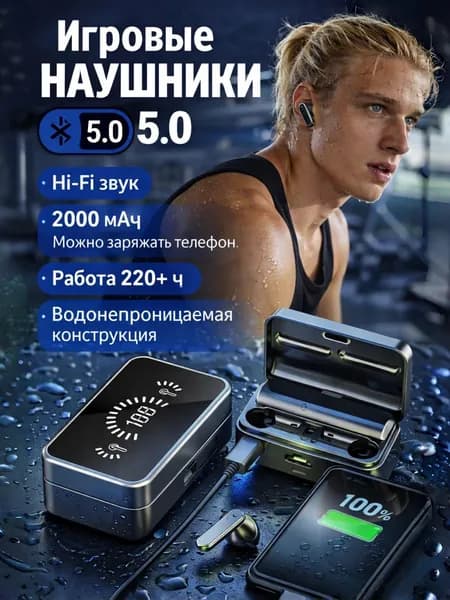 Наушники беспроводные с микрофоном, Bluetooth, черный, черный матовый