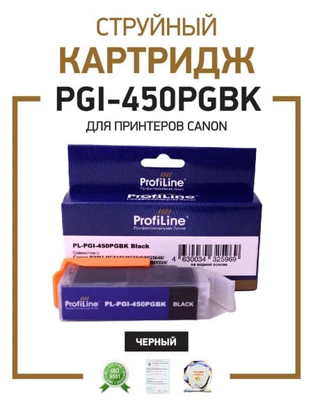 Картридж PGI-450 PGBK для Canon PIXMA iP7240 MG5440 MG5540 MG6340 MG6440 и др., пигментный, струйный совместимый ProfiLine