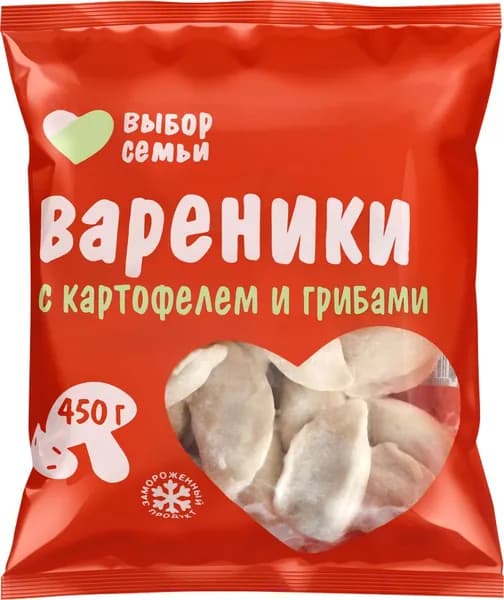 Вареники ВЫБОР СЕМЬИ с картофелем и грибами, 450г2шт