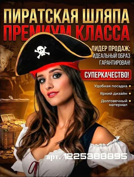 Шляпа пирата. Карнавальная шляпа. Пиратская вечеринка.
