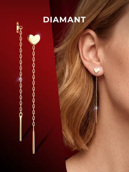 Серьги продевки золотые женские 375 пробы Diamant, сережки протяжки ювелирные