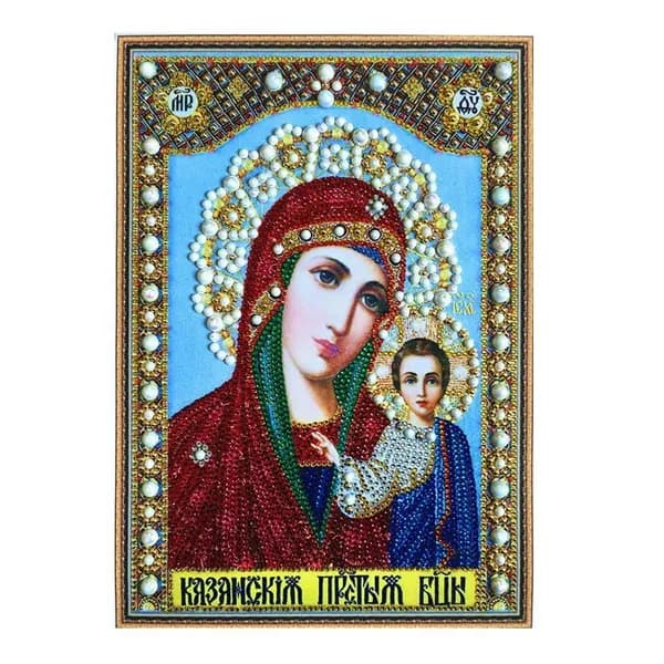 Алмазная мозаика на подрамнике полная выкладка "Икона Умиление Пресвятой Богородицы" 40х30 см/Вышивка/ Картина стразами