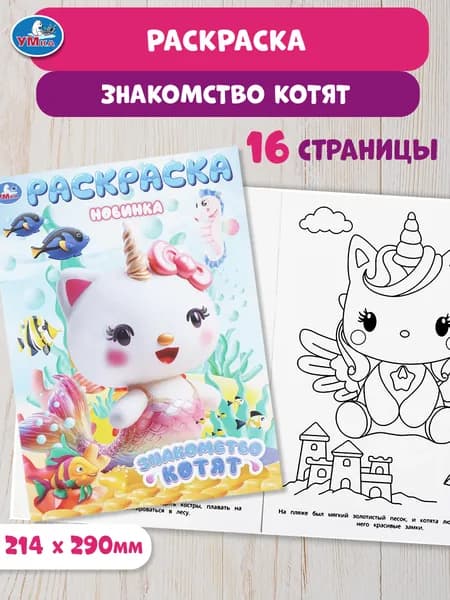 Раскраска для детей Знакомство котят, 16 страниц, Умка