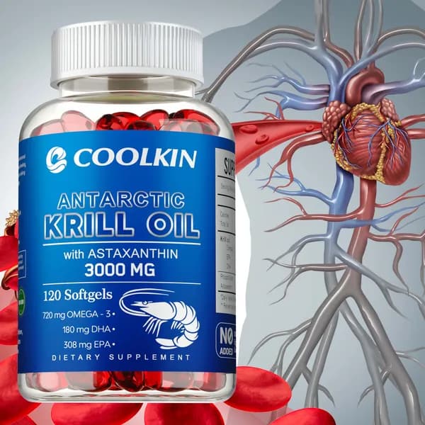 Масло антарктического криля Coolkin - 3000 мг с незаменимыми жирными кислотами Омега-3 - Поддерживает здоровье сердечно-сосудистой, неврологической, костной и суставной систем