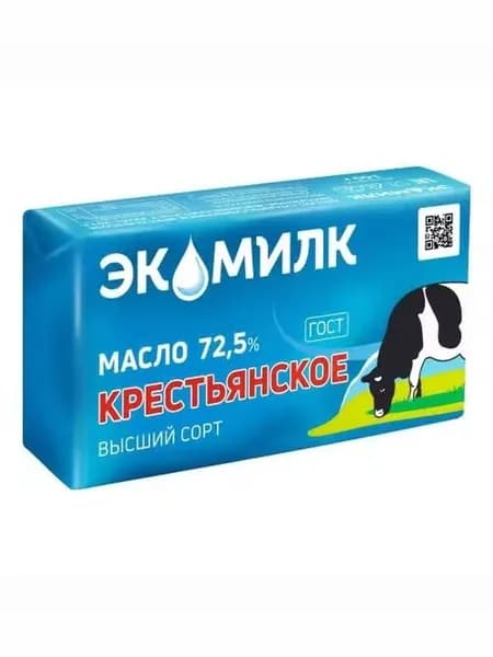 Сладкосливочное масло несолёное Экомилк Крестьянское 72,5% 160 г