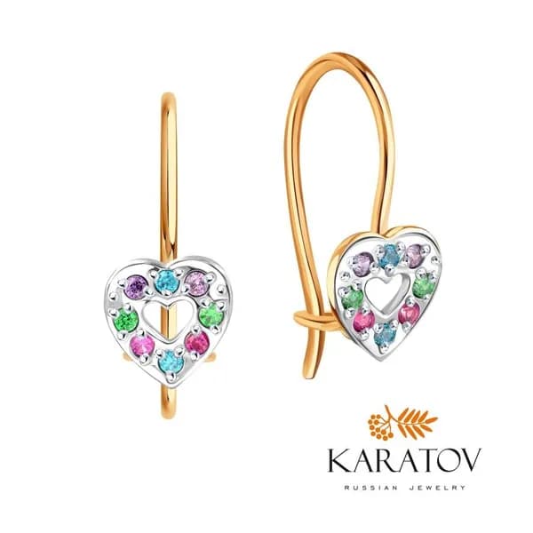Серьги детские золотые 585 пробы, серьги для девочек с фианитом, KARATOV