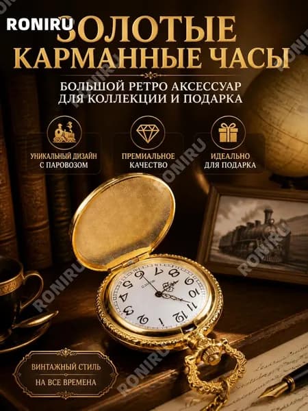 Золотые карманные часы с паровозом, большие ретро аксессуар в винтажном стиле для коллекции и подарка