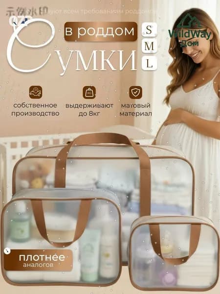 Сумки в роддом прозрачные для беременных набор 3 шт. без наполнения мамы и малыша