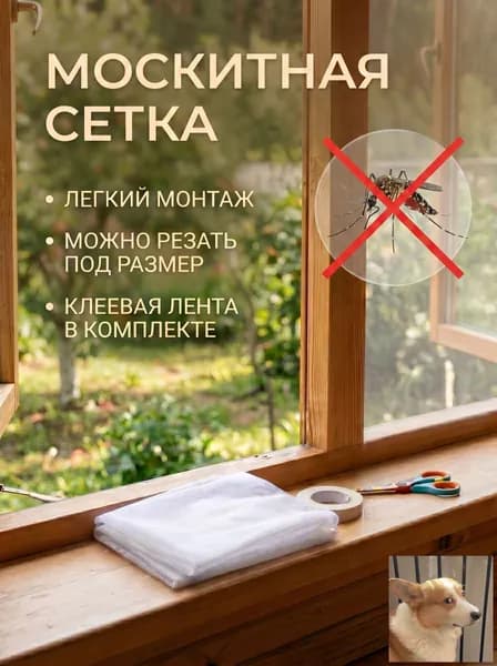 Москитная сетка на окна самоклеящаяся 1,5х1,5 м..ljw