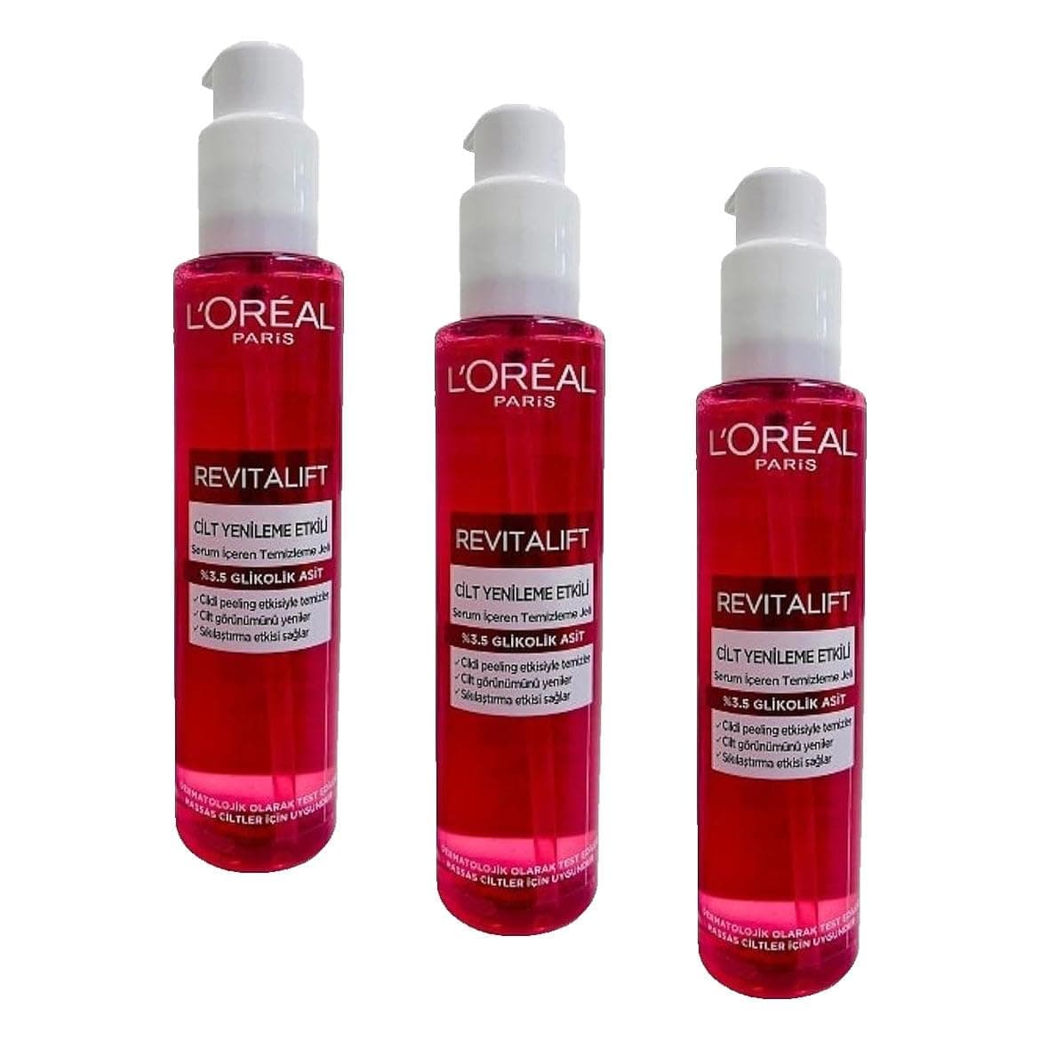 L'Oreal Paris Revitalift Skin Renewal Эффективный очищающий гель 150 мл - гликолевая кислота (3 шт. в упаковке)