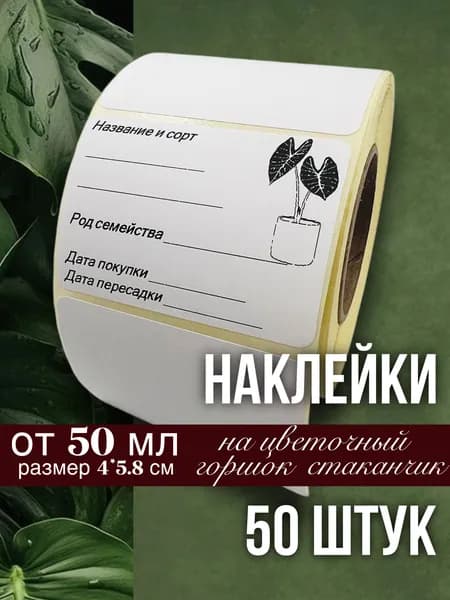 Наклейки для цветочных горшков, кашпо, табличек, рассады, 50 штук, размер 4х5.8 см