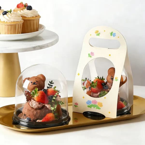 Прозрачная упаковочная коробка для торта с ручкой, декоративная коробка для муссовых десертов в мультяшном стиле, одноразовая упаковка для выпечки