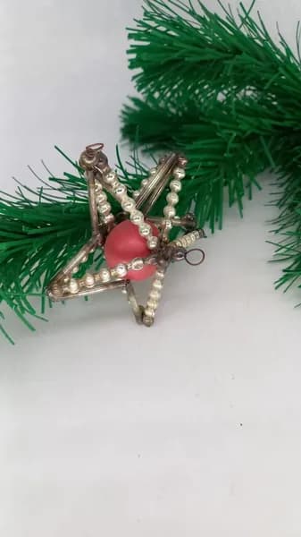 Винтажная советская подвесная елочная игрушка Звезда из стекляруса, СССР