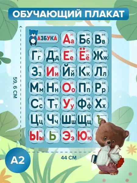 Обучающий постер-плакат для начальной школы и детского сада "Алфавит", Русский язык