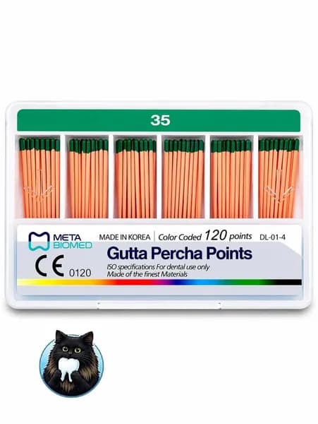 Штифты Гуттаперчевые конус 02 №35 Meta Biomed, 120 шт. абсорбирующие Gutta Percha Points