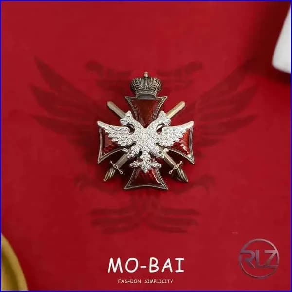 Брошь Имперская гвардия с двуглавым орлом, серебряный цвет, царская символика