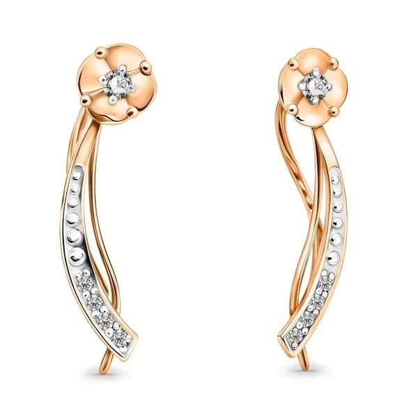 Серьги женские с фианитами из красного золота 375 пробы 585GOLD