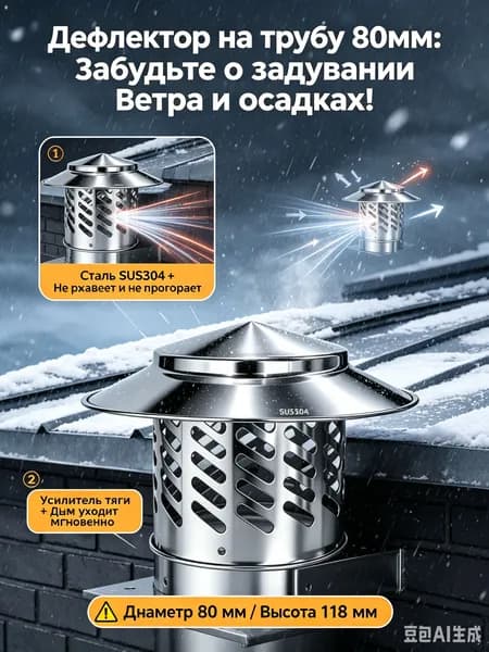 Колпак на дымоход нержавеющий SUS304, зонт для вытяжной трубы 80 мм-дефлятор вентиляционный жаростойкий, для печи и камина