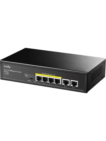 Коммутатор Cudy Switch PoE+ с 6 портами, 10/100 Мбит/с, 60 Вт, 4 порта PoE/PoE+, неуправляемый коммутатор, режим видеонаблюдения, VLAN.