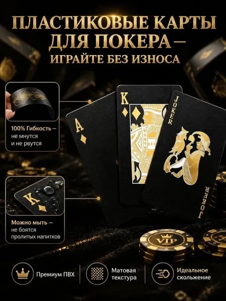 Игральные карты, пластиковые водонепроницаемые - черно-золотая колода для покера, матовые гибкие карты для настольных игр и фокусов.