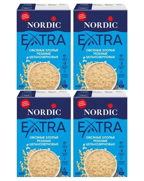 Nordic овсяные хлопья резаные цельнозерновые, 400г х 4шт
