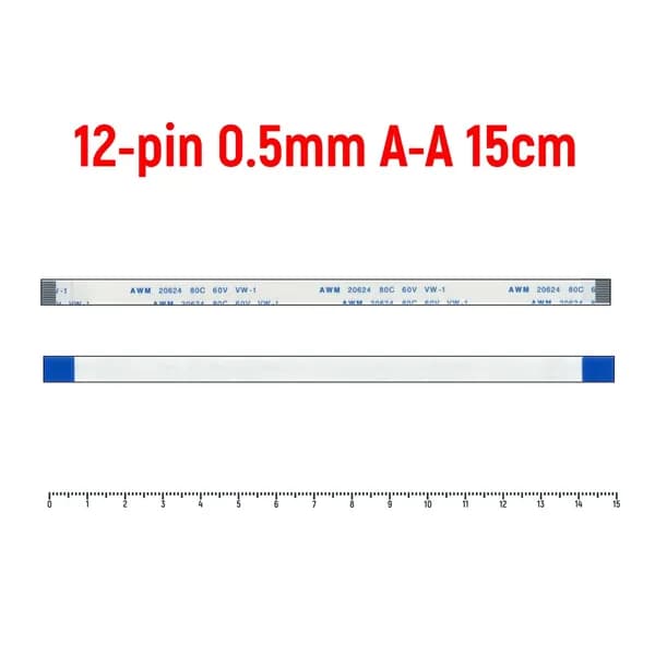 Шлейф FFC 12-pin Шаг 0.5mm Длина 15cm Прямой A-A AWM 20624 80C 60V VW-1