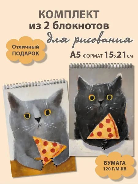 Блокноты для рисования А5 формата с котиками 2 шт