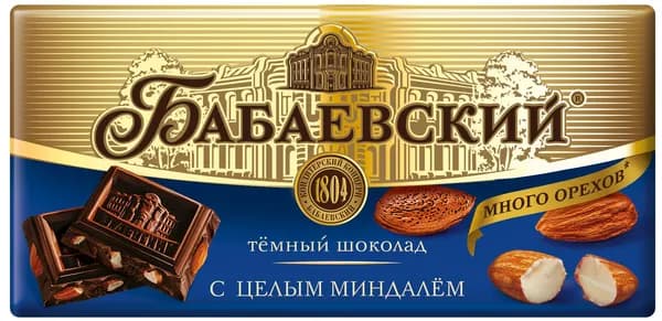 Шоколад Бабаевский темный с целым миндалем, 90 г