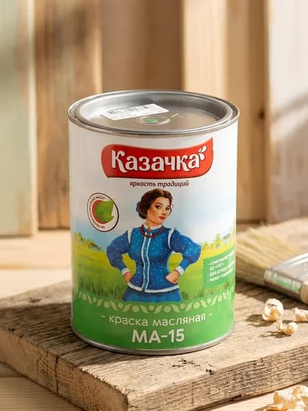 Казачка, Краска, масляная, универсальная, глянцевая, ярко-зеленая, 0.9 кг, МА-15