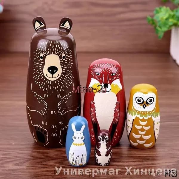 Деревянная матрешка 5 слоев медведь