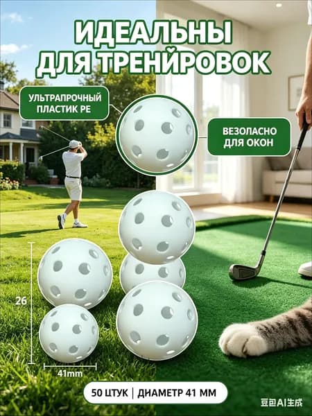 Тренировочные мячи для гольфа и пиклбола, пластиковые мячики с отверстиями, диаметр 41 мм, 26 отверстий, набор 5 штук, сверхпрочный PE, для отработки ударов дома и на улице