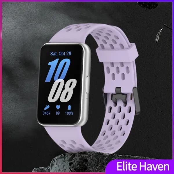 Силиконовый ремешок для Samsung Galaxy Fit3 (SM-R390), дышащий, с двойной металлической застёжкой, фиолетовый