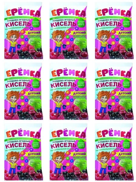 Еремка Кисель плодово-ягодный, 25 гр, 9 шт/