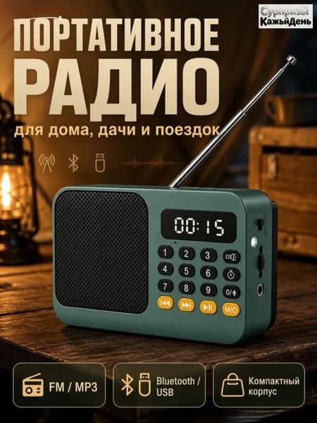 Магнитола, темно-зеленый, черный
