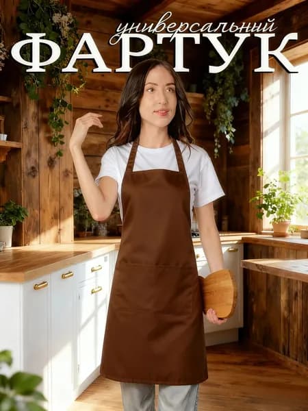 Фартук рабочий кухонный 75х62 см (коричневый, усиленные карманы, 1 шт)