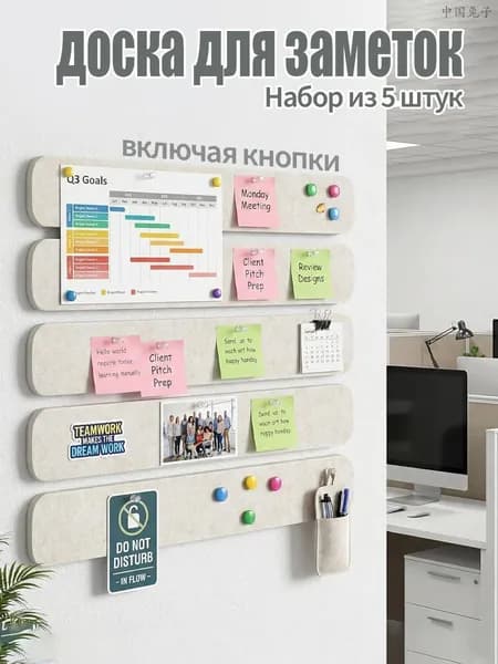 доска для заметок из фетра, набор 5 панелей, для фотографий, записок и планов, стильный интерьерный аксессуар
