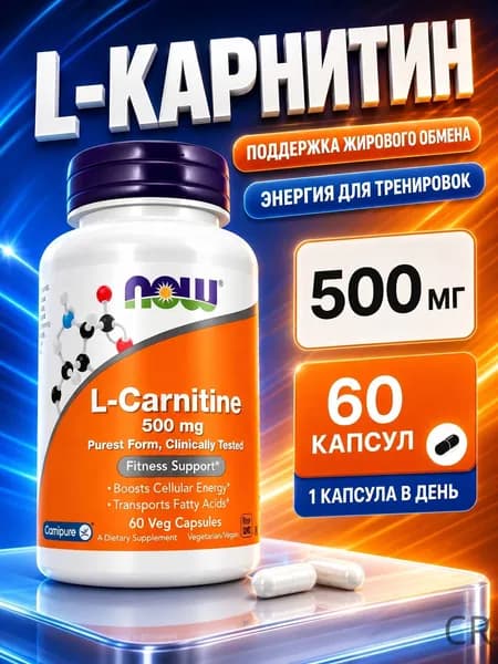 Л Карнитин 500 мг 60 капсул NOW L Carnitin