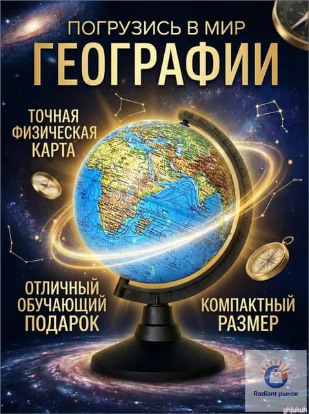 Физический глобус Земли, настольный, 12 см, русский язык