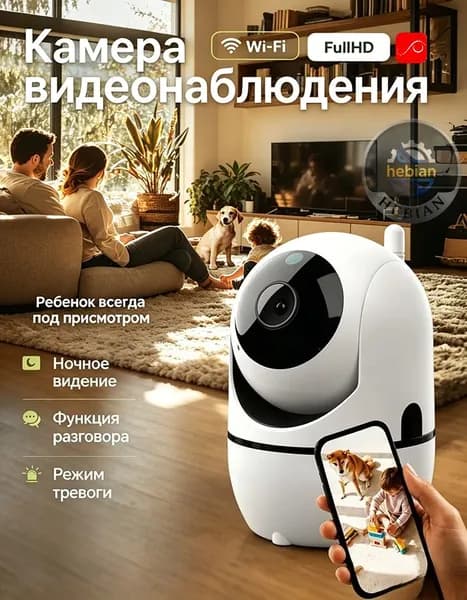 Камера видеонаблюдения wifi для дома, ip видеоняня, видеокамера поворотная с датчиком движения, видеоняня