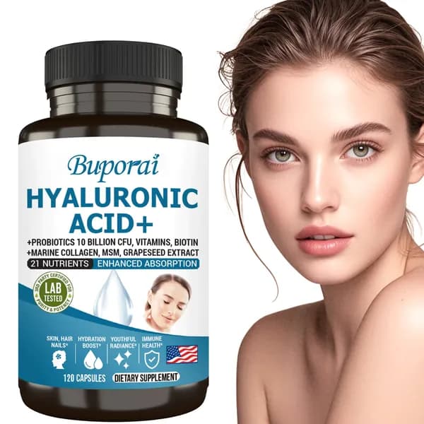 Buporai Гиалуроновая кислота + Пробиотики - Содержит витамины, биотин, морской коллаген, МСМ - Поддерживает здоровье иммунной системы, кожи, волос и ногтей.