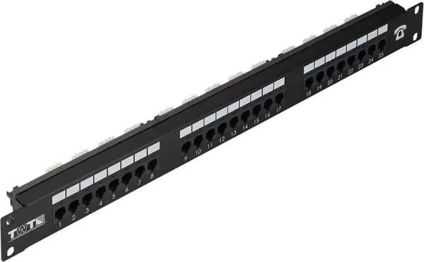 Патч панель 25 портов Lanmaster, 19", 1U, RJ-11, кат.3, черная (TWT-PPI25TEL11)