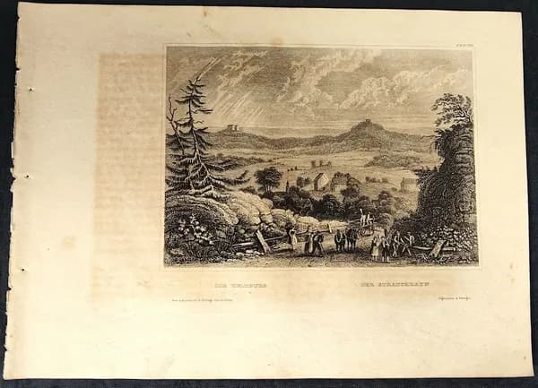 Антикварная гравюра. Вид на Хельдбург и Штрауфхайн 1840-60 гг.