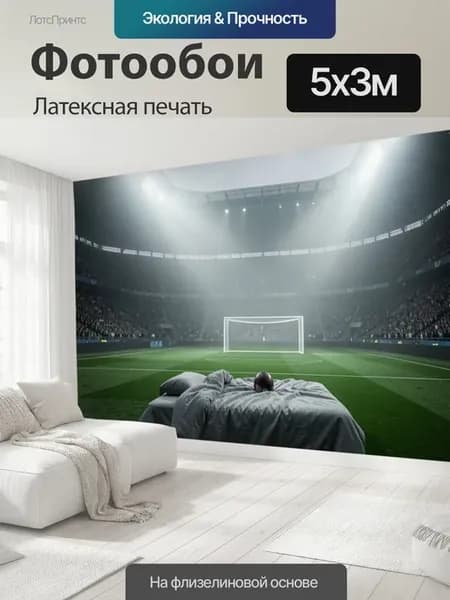 Фотообои "Кровать на футбольном поле стадиона." 5x3м