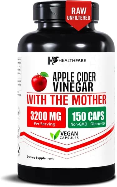 HealthFare Яблочный уксус материнские капсулы, сырые, органические, нефильтрованные ACV, 150 капсул