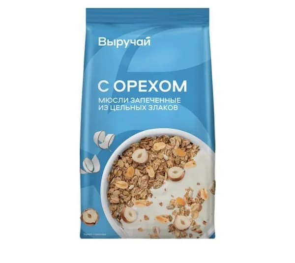 Мюсли ВЫРУЧАЙ запеченные цельные с орехом , 300 г * 4 шт.