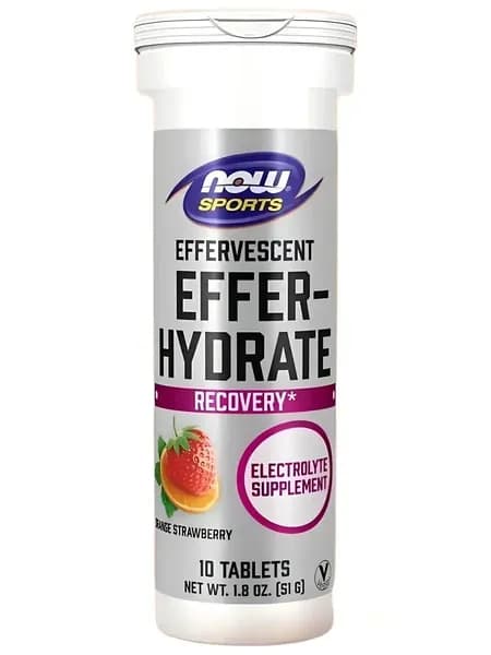 NOW Effer-Hydrate, Кальций + Магний + Натрий + Калий, 10 шипучих таблеток (Апельсин-Клубника), Электролиты спортивные, для спорта, для тренировок изотоник