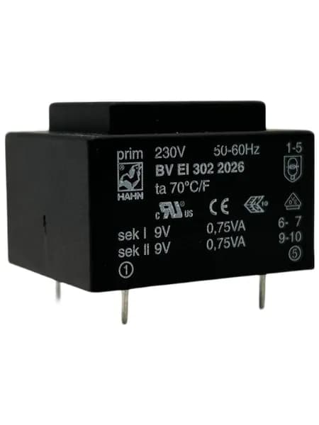 bv ei 302 2026,Трансформатор питания на печатную плату, 1,5ВА, 230ВAC, 2х9В