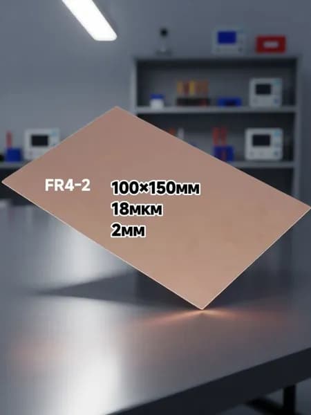 Cтеклотекстолит FR4 100х150мм 18/18 (2мм, 18мкм), 2-сторонний, фольгированный