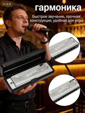 Губная гармошка диатоническая, серебряная